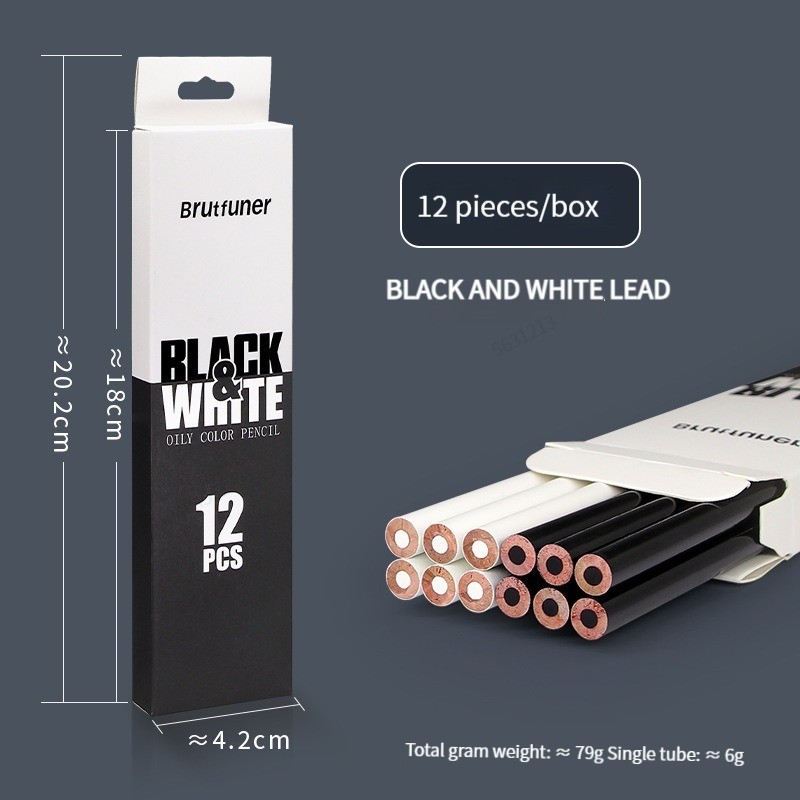 Crayons de couleur noir et blanc, 12 à 2 pièces, crayons de dessin de couleur permanents, crayons de couleur en bois à base d'huile pour artistes et artistes débutants