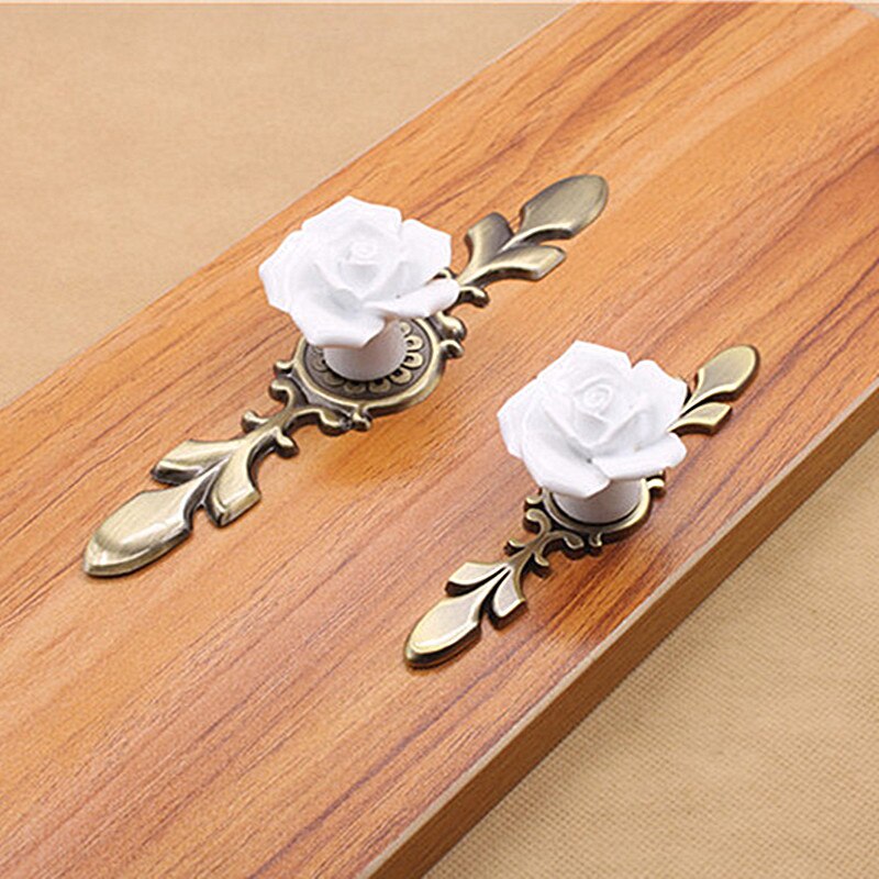 Puxadores de porta de base de liga cerâmica rosa flor/branco armário de cozinha gaveta armário botões único furo mobiliário punho