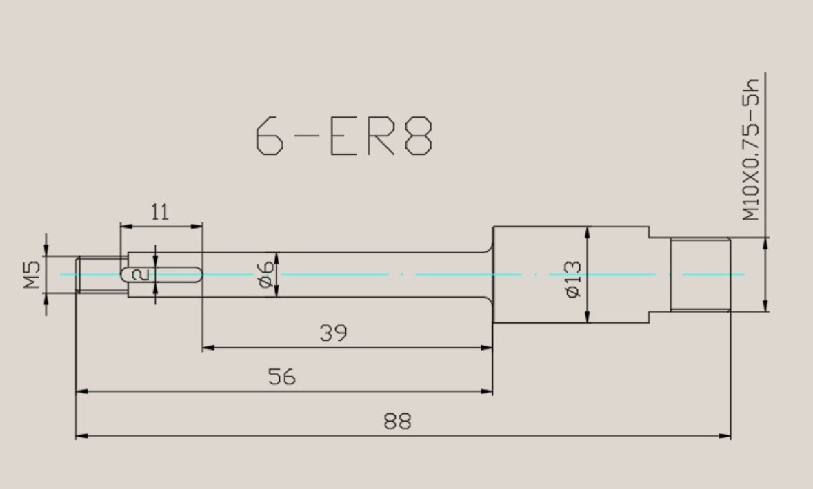 Multi-axis working shaft, drilling shaft, ER shaft, drilling machine shaft: 6-ER8