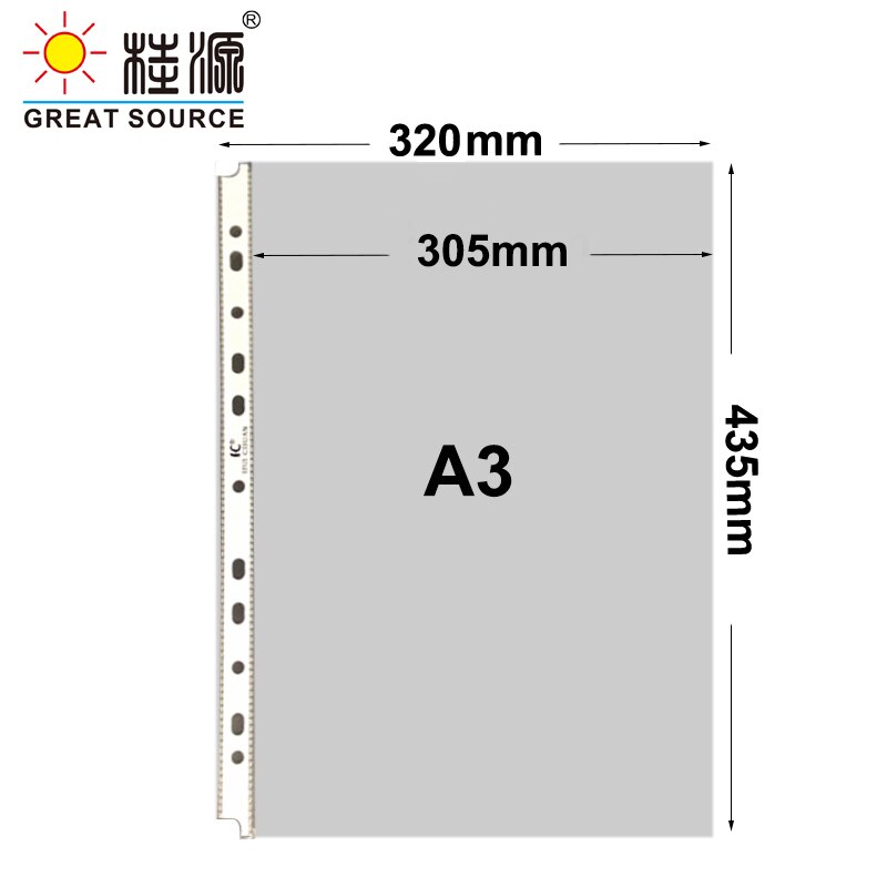 A3 Presentation Bag A3 Binder File Bag Poly-Punched Pocket 11 Holes For A3 Ring Binder Folder W32*H43.5cm(12.6" * 17.13")(25pcs)