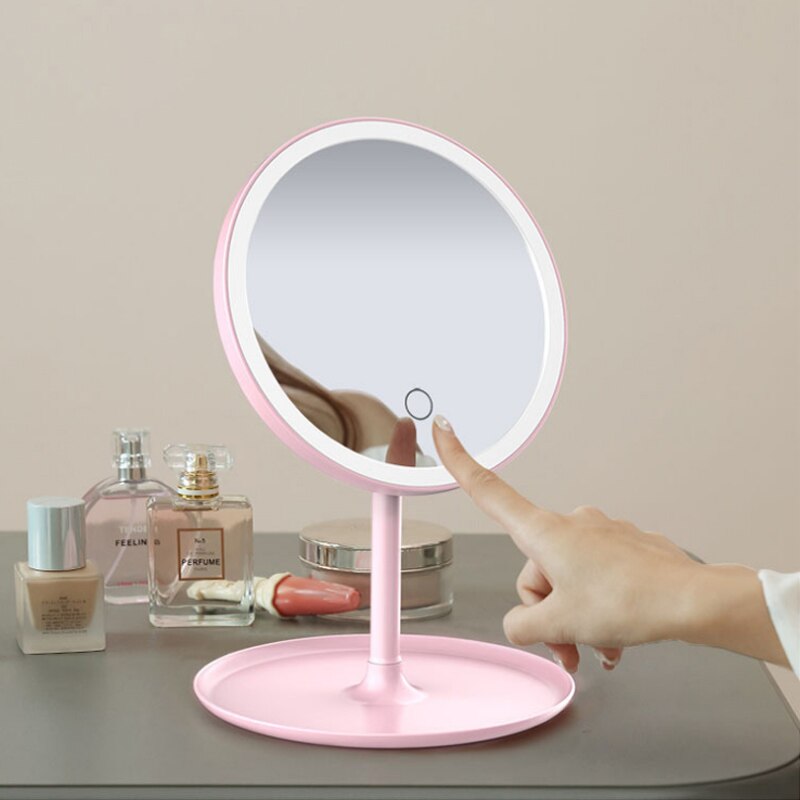 Led Makeup Mirror USB Storage LED Face Mirror Adjustable Touch Dimmer Led Vanity Mirror Stand Up Desk Cosmetic Mirror