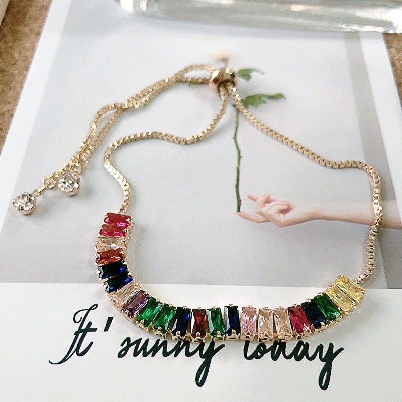 Kinel CZ Colorful Telescopic Bracelets For Women Gold Chain Charm Bangles Fasion Jewelry Party