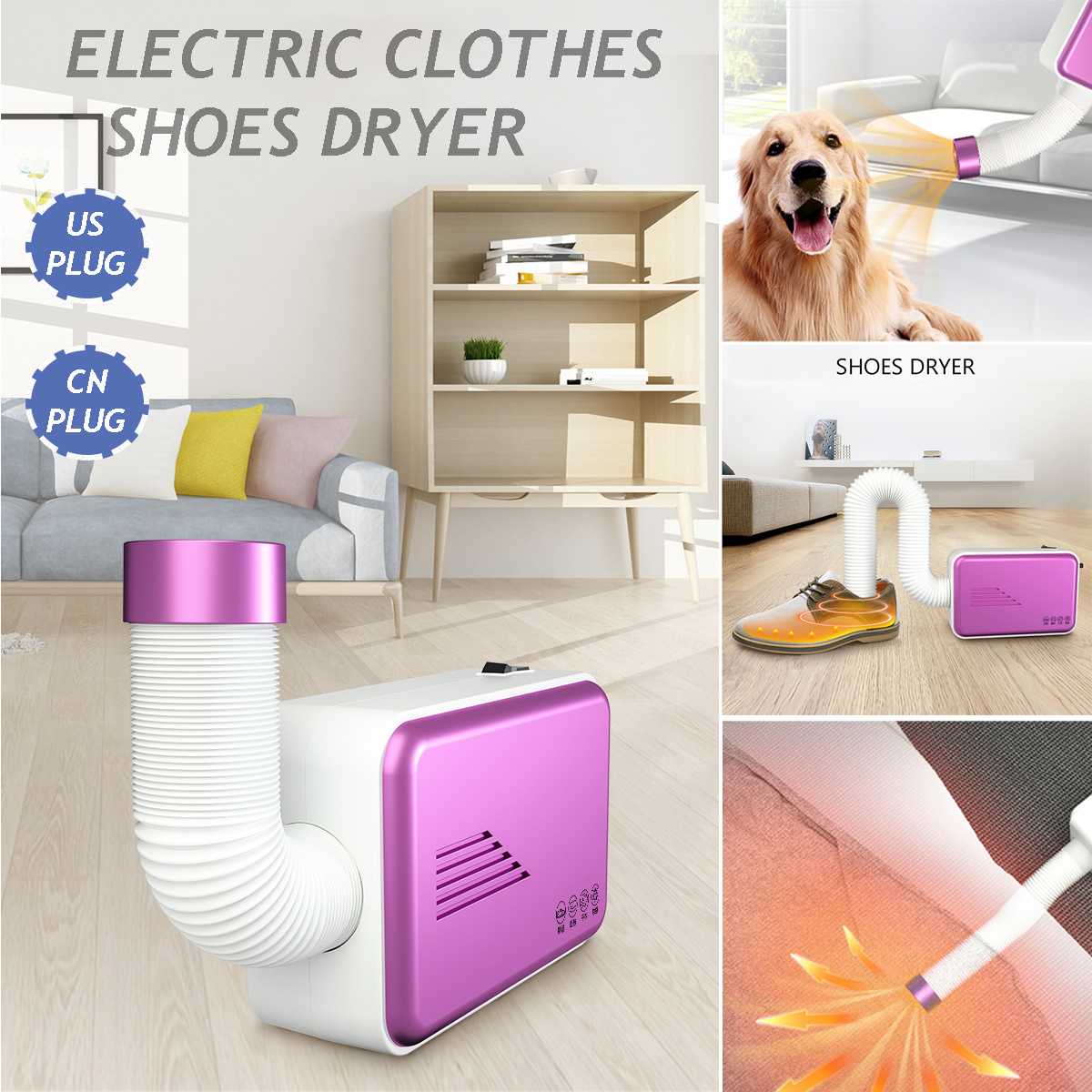 Electric Clothes Dryer Machine Shoes Dryer Fan Heater Portable Garment Shoes Heater Hose Bed Warmer Pet Dryer 600W 110V/220V