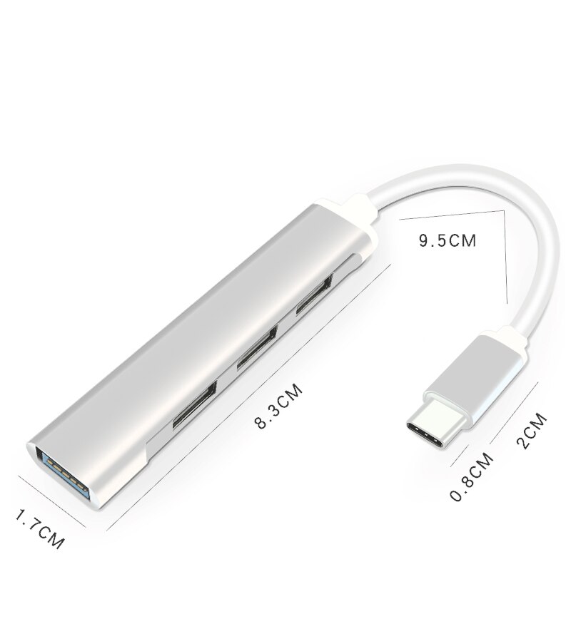 Type-C Tot 4 Usb Hub Expander Ultradunne Mini Draagbare 4-Port Usb 3.0 Hub Usb power Interface Voor Macbook Laptop Tablet Compute