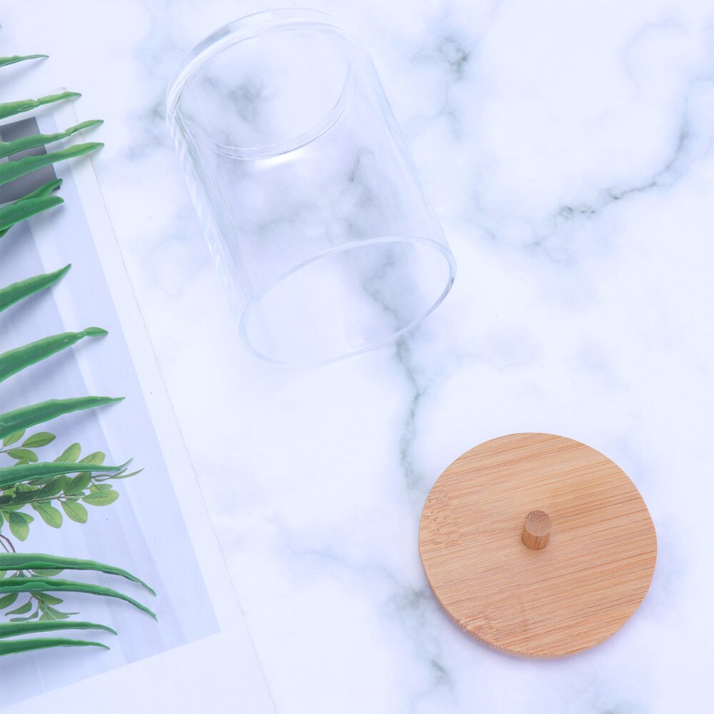 Transparant Acryl Wattenstaafjes Organizer Aanrecht Opslag Jar Cilinder Dispenser Houder Met Bamboe Deksel Voor Badzout Haar