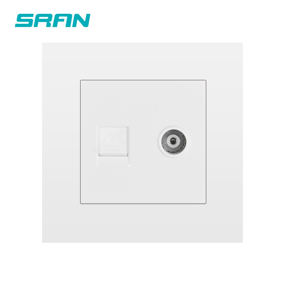 SRAN-enchufe de pared para TV y teléfono, panel de PC ignífugo, 86mm x 86mm, Blanco/Negro/dorado, Rj11 y toma de interfaz de televisión