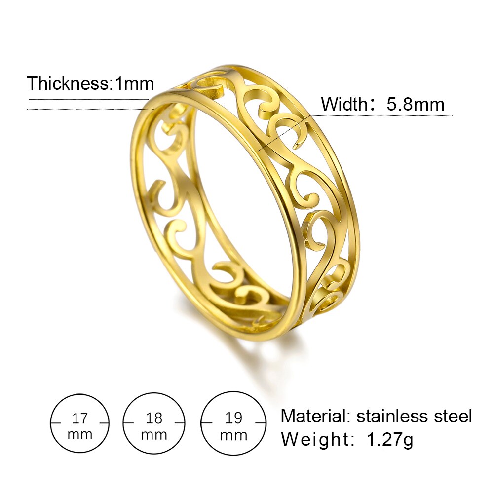 Skyrim Retro Filigree Stainless Steel Ring Cutout Gold Color Finger Rings Jewelry Wedding for Women Friend: 7 / green