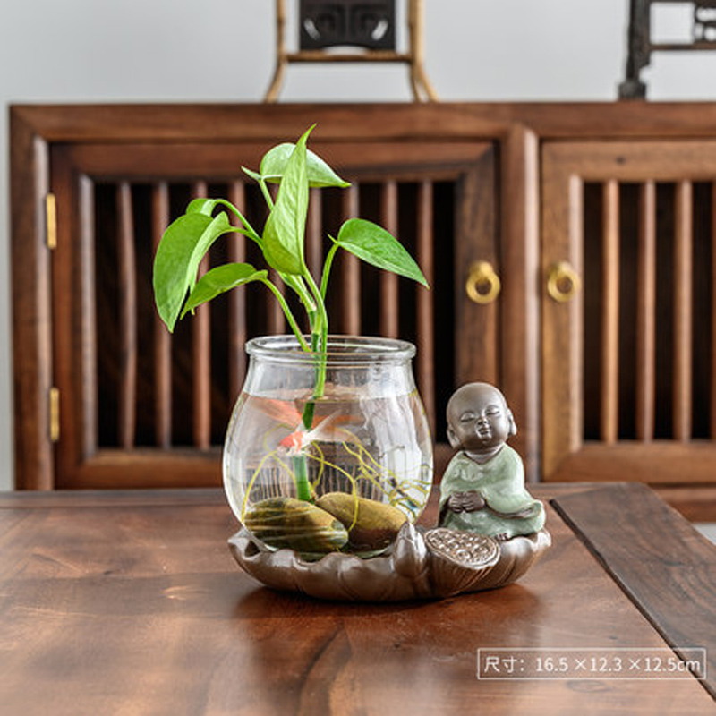 Maceta de cerámica hidropónica para decoración del hogar, florero pequeño de cerámica con maceta de cristal, adornos para té Geyao, para mascotas,: B