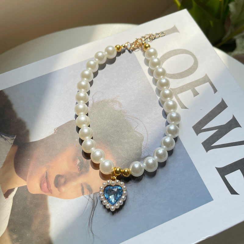 TONG luxe perle collier pour animaux de compagnie chat chien collier amour pendentif fournitures pour animaux de compagnie amour cristal collier chaton collier chat collier: XXL / Bleu