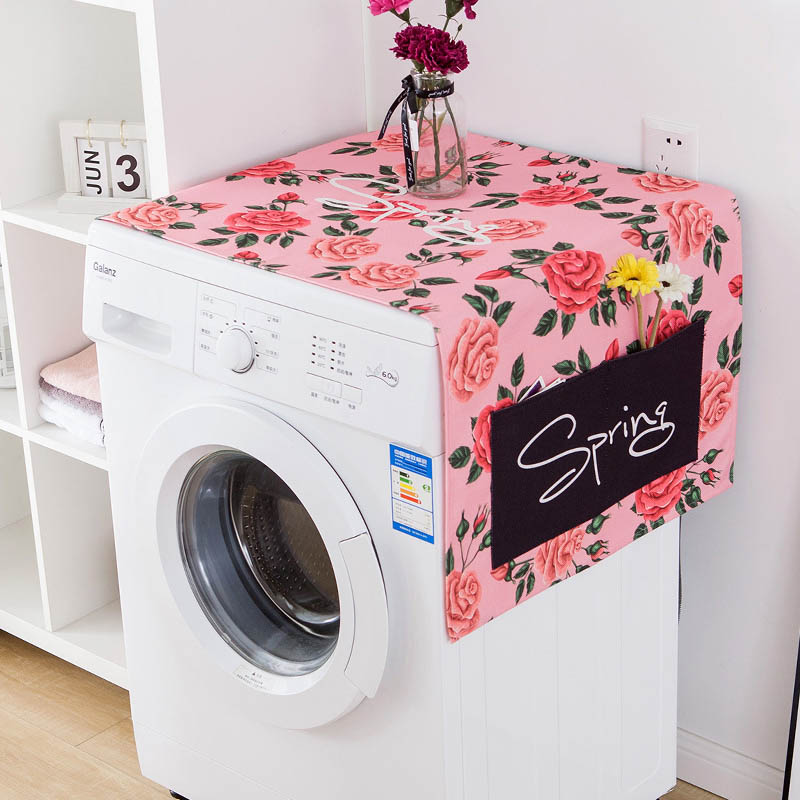 Dust Cover Washing machine Cotton linen Refrigerator leaves palm Japanese modern wave cover: Light Yellow / 55x140cm