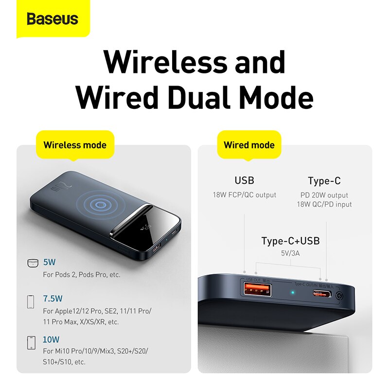 Baseus magnético sem fio power bank 10000mah usbc pd 20w carregador rápido bateria externa powerbank para iphone 12 13 pro max xiaomi