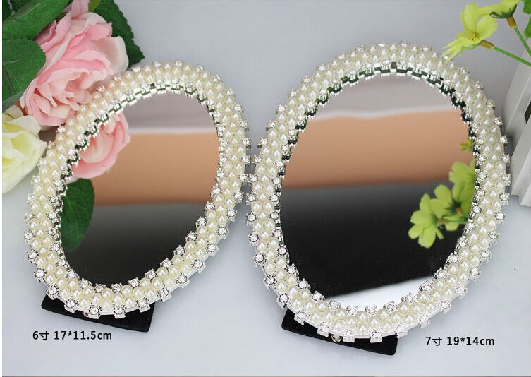 Europeu moderno oval pérola espelho de mesa metal quadro espelho decoração do casamento espelho emoldurado decoração para casa hzj010