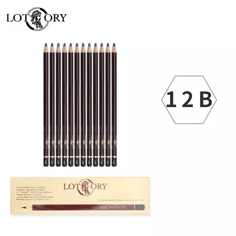 Lotory 12Pcs Drawing Pencils Set Wooden Sketch Graphite Pencil HB/B/2B/8B/12B Simple Pencil For School Office Stationery Crayon: 12B