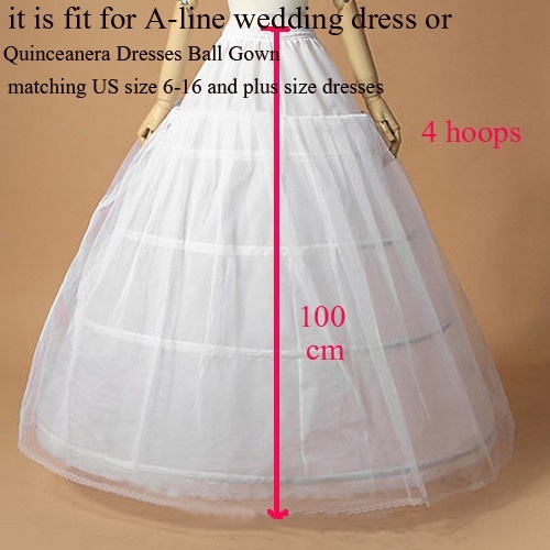 Jupon White 4 Hoops Petticoats For Wedding Dress Ball Gown Plus Size Bride Petticoat 4 Circles One Layer Tulle Underskirt: Default Title