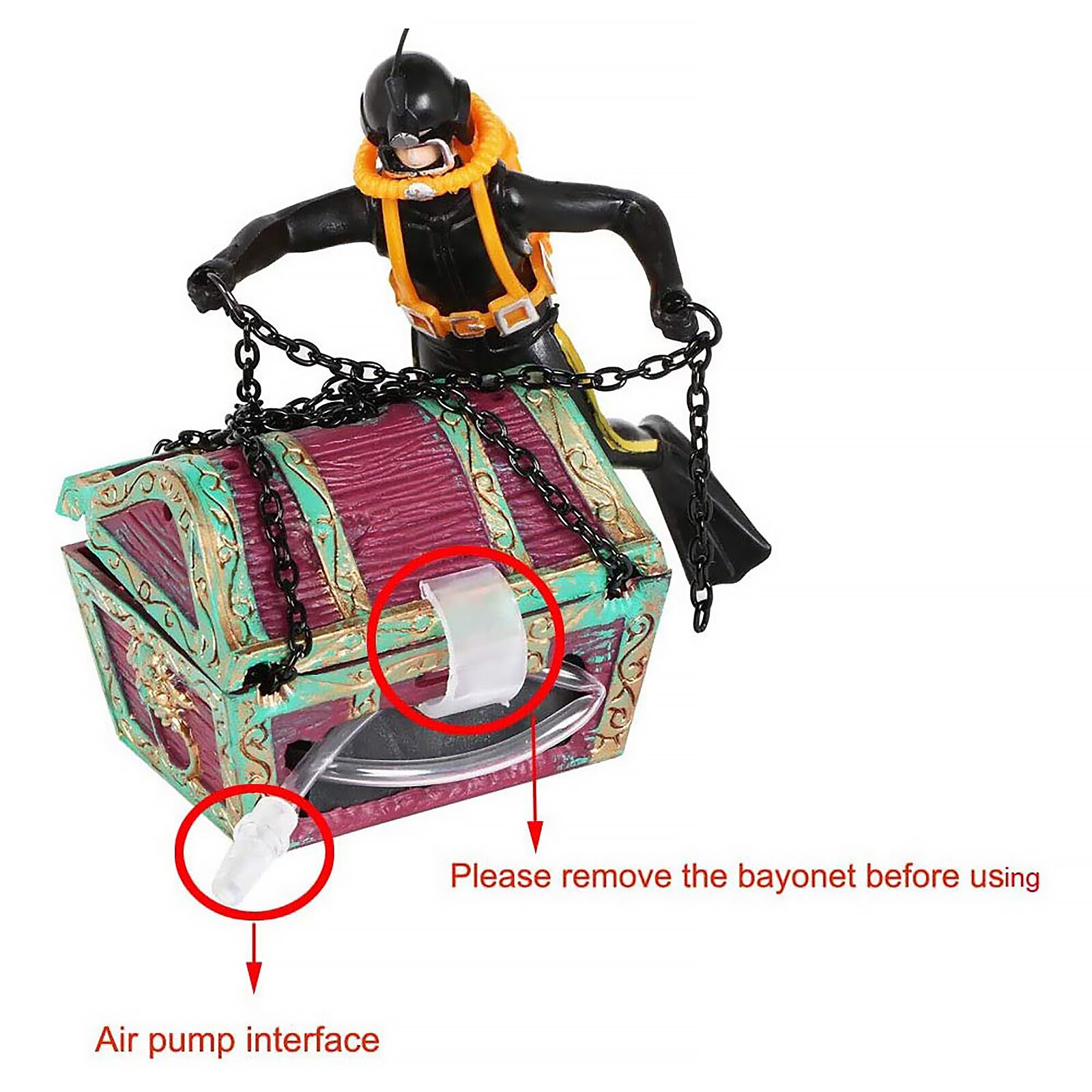 Fish Tank Treasure Chest &amp; Diver Live-Action Aerating Ornament Air Bubbler Movement Aquarium Undersea Decorations Home Decor