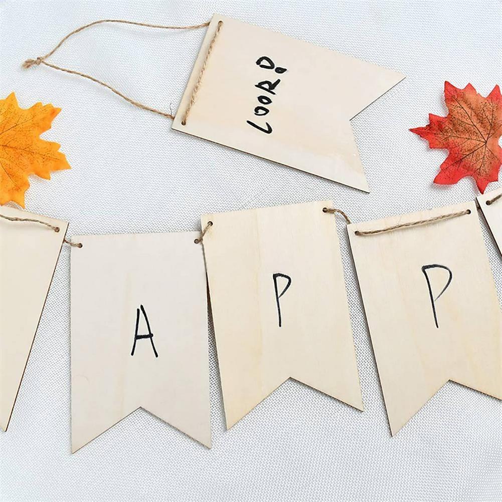 12/48 Pcs Natural Wooden Signs Banner Rustic Decorative Hanging Wooden Flag With Rope Wooden Craft Decor For Birthday Party