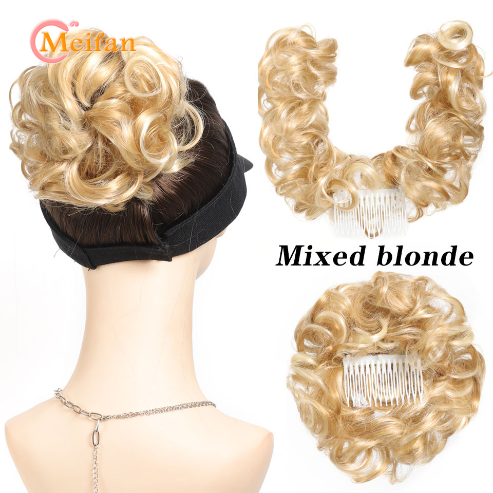 Messy Hair Bun Curly Hair Piece Side Comb Clip in Hairtail Extension Short Natural Versatile Adjustable Styles Easy Hair pieces: T1B/Green