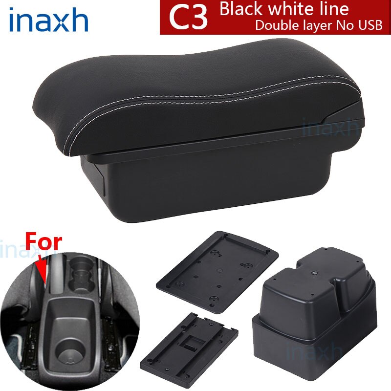 Für Ford Fest Armlehne Kasten Innen Teile spezielle nachrüsten teile Auto Armlehne Zentrum Speicher Kasten mit USB LED licht: C3 Schwarz Weiß NOUSB