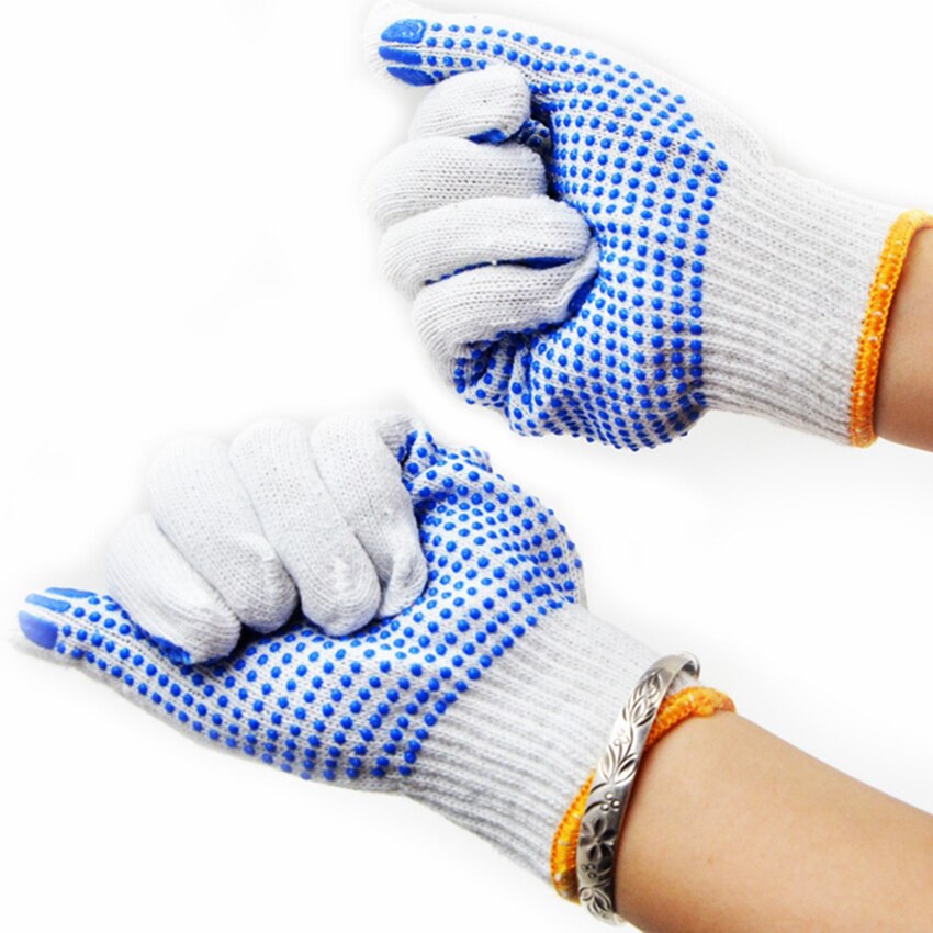 1 par bomuldsgarn praktiske skridsikre handsker skridsikker sikkerheds arbejdshandsker gule prikker hyggelige arbejder husholdningshandsker til haven