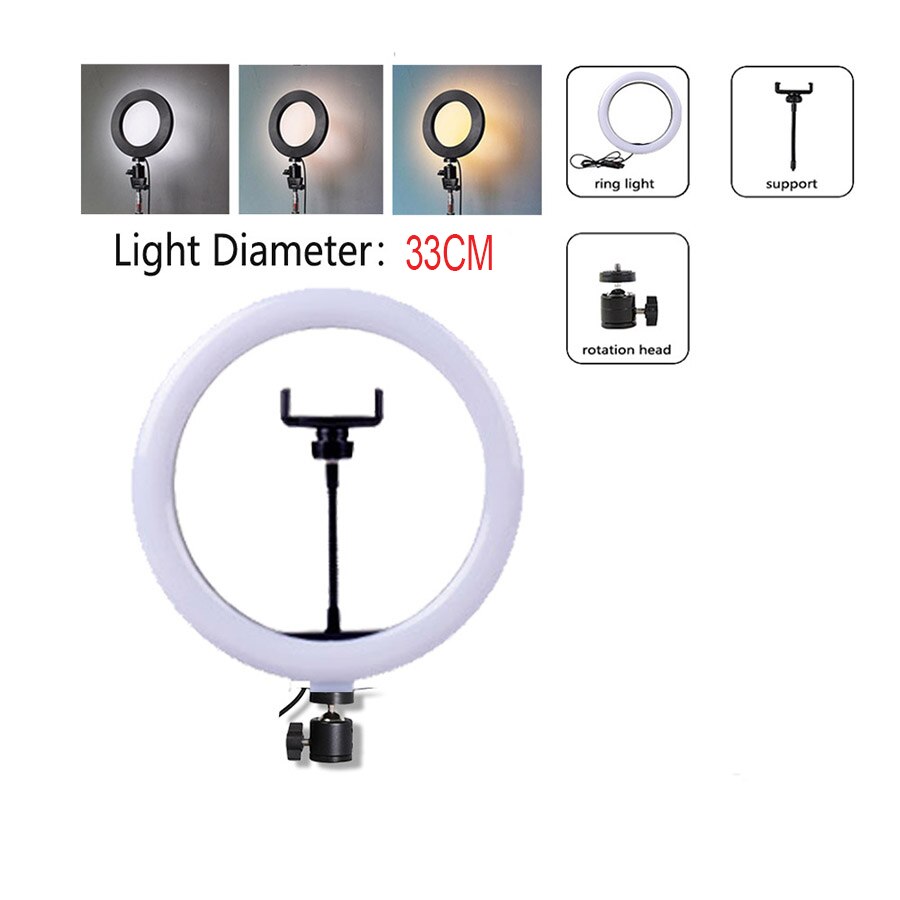 Mamen 33/26cm ringlamp met standaard voor telefoon, dimbare led selfie ringlamp met statief, usb selfie licht fotografie ringlamp: 33cm ringlicht
