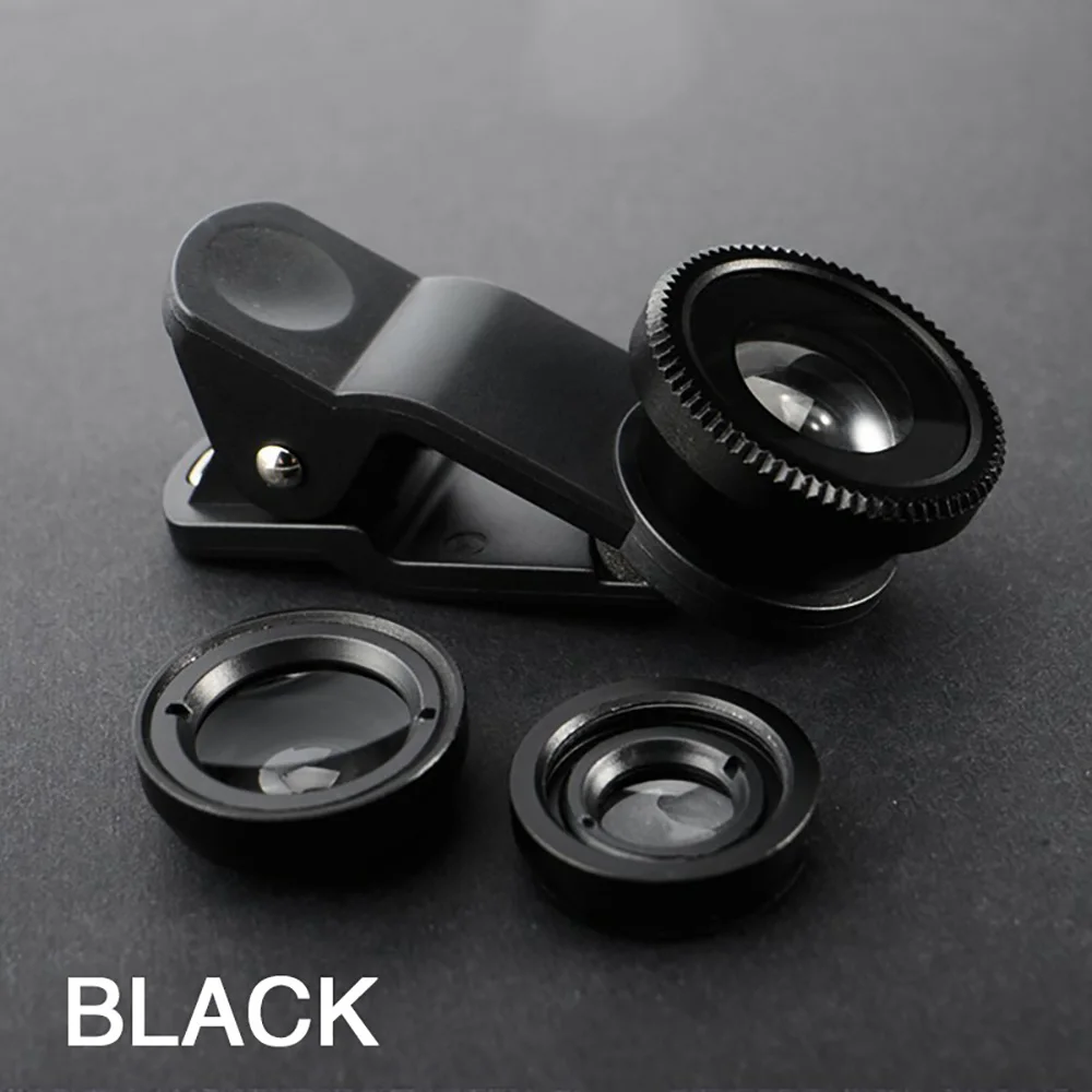 Fish Eye Lens With Clip Universally Lens Wide Angle Macro Fisheye Lens Zoom For iPhone16 15 Pro MAX Mobile Phone Camera Lens Kit: black