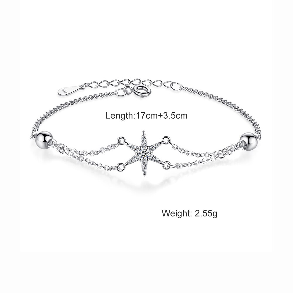 S925 Stempel Zilver Kleur Star Charm Armband Micro Zirkoon Ketting Armband B Est Voor Haar S-B260