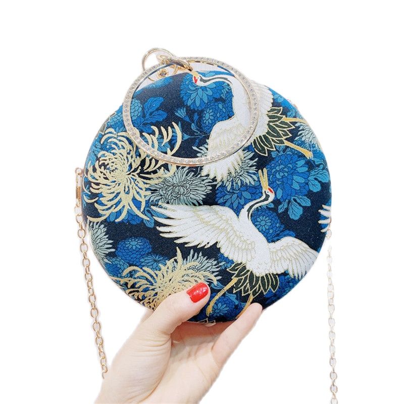 Retro Blauw Vrouwen Zakken Bloem Handtassen Luxe Dames Handgemaakte Avond Clutch Bag Borduren Bericht Tas Gouden Ketting M1407