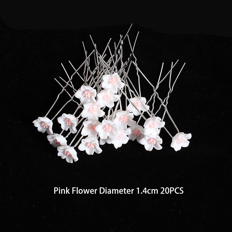 Women U Shape Flower Hairpins Metal Barrette Pearl Clip Wedding Bridal Hair Accessories Wedding Hairstyle Tools: Pink flower 20pcs