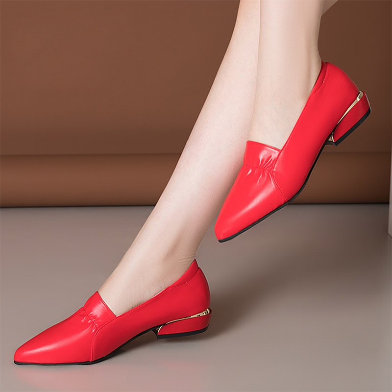 Lente herfst lage hakken kantoor dames schoenen puntige neus basic pumps nette schoenen zwarte bootschoenen rode instappers zapatos mujer 8690n: Rood / 37