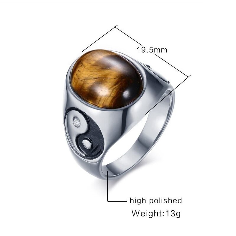 Retro Oval Cat&#39;s Eye Stone Inlaid Ring Men&#39;s Ring Bohemian Crystal Inlaid Yin and Yang Figure Ring Accessories Party Jewelry