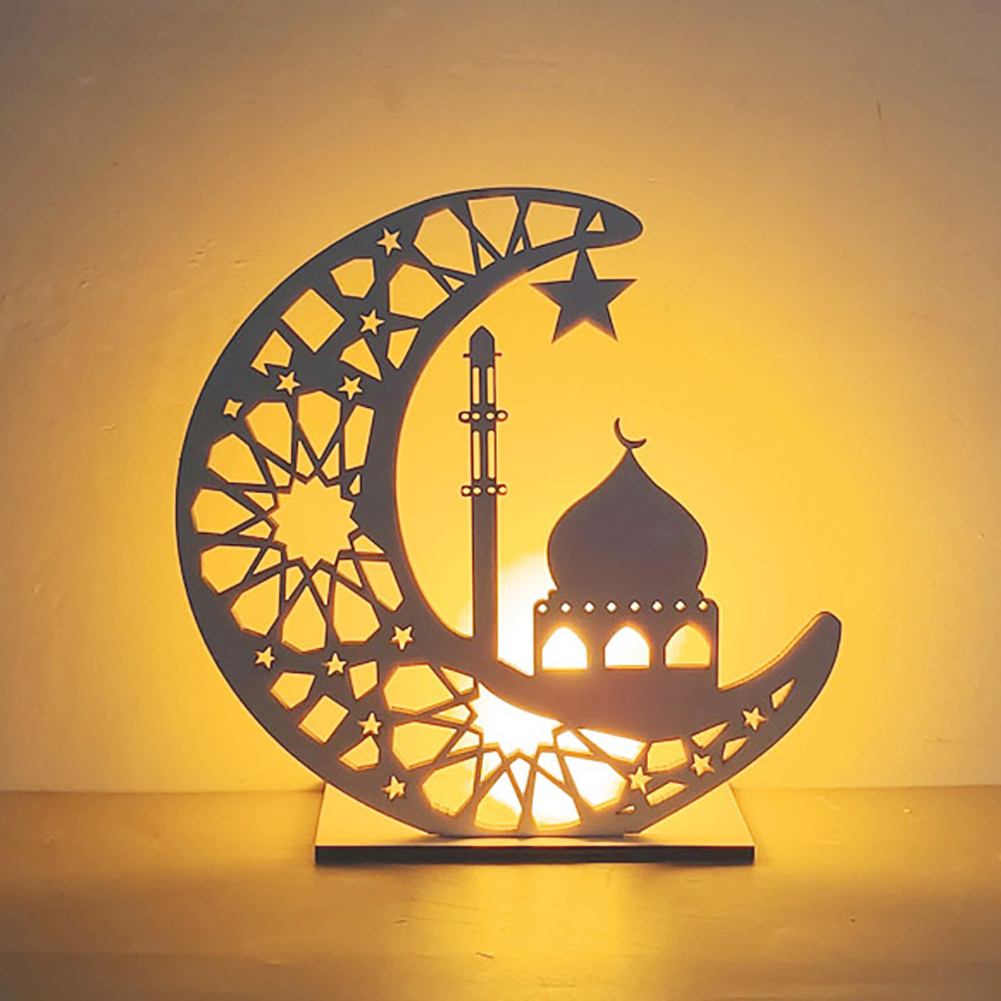 Ramadan Decoration for Home, Table Lamp Wooden Moon Star Night Lights Lantern for Party Ramadan Mubarak Eid Decoration: 3
