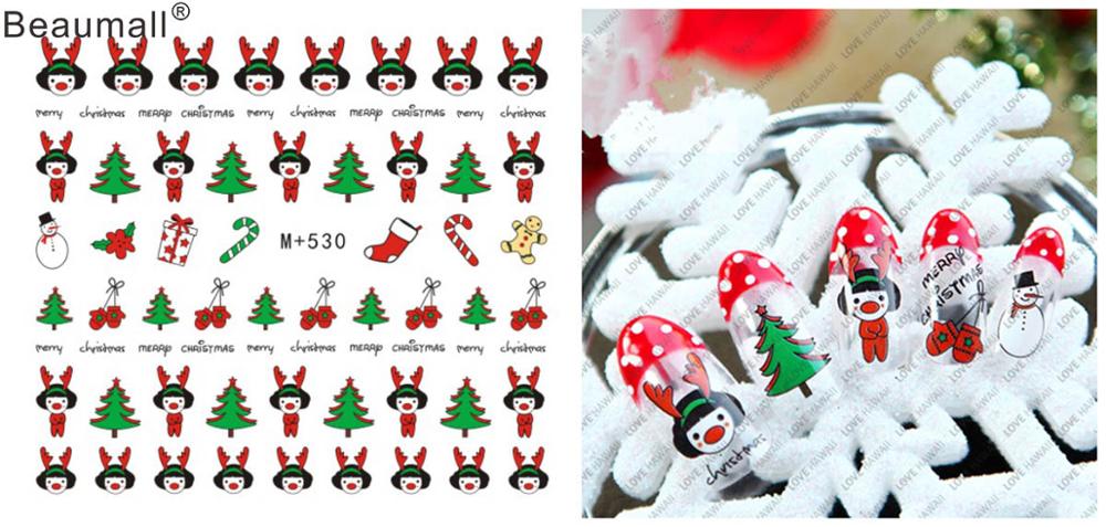 Kerstontwerpen, nagels, kunst, manicure, waterdecals, watertransferstickers voor nagels, tips, schoonheid: M530