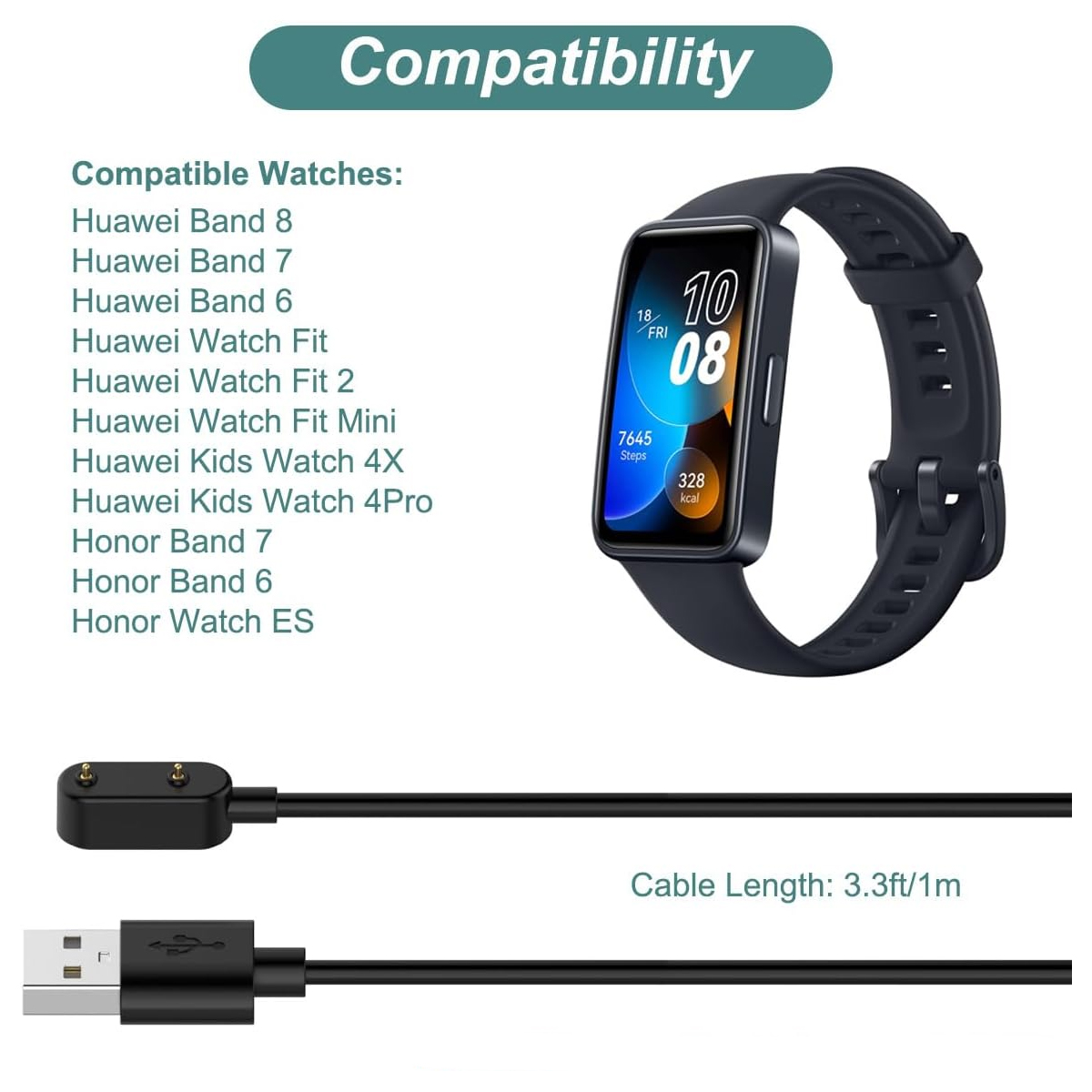 Magnetisk trådløs oplader til huawei watch band 8 7 6 hurtigopladningskabel tilbehør til huawei watch fit 2 børnewatch 4x/4 pro