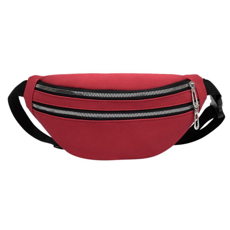 Brand Women Double Zippers Suede Waist Fanny Pack Belt Bag Waterproof Chest Pouch Travel Hip Bum Bag Lady Phone Pouch Bolsas: Red