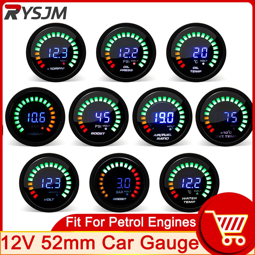 52 MM Wassertemperaturmesser 20 LED Digital Anzeige Schub Messgerät Öldruck Öltemperatur Voltmeter AFR EGT Tachometer Auto Messgerät