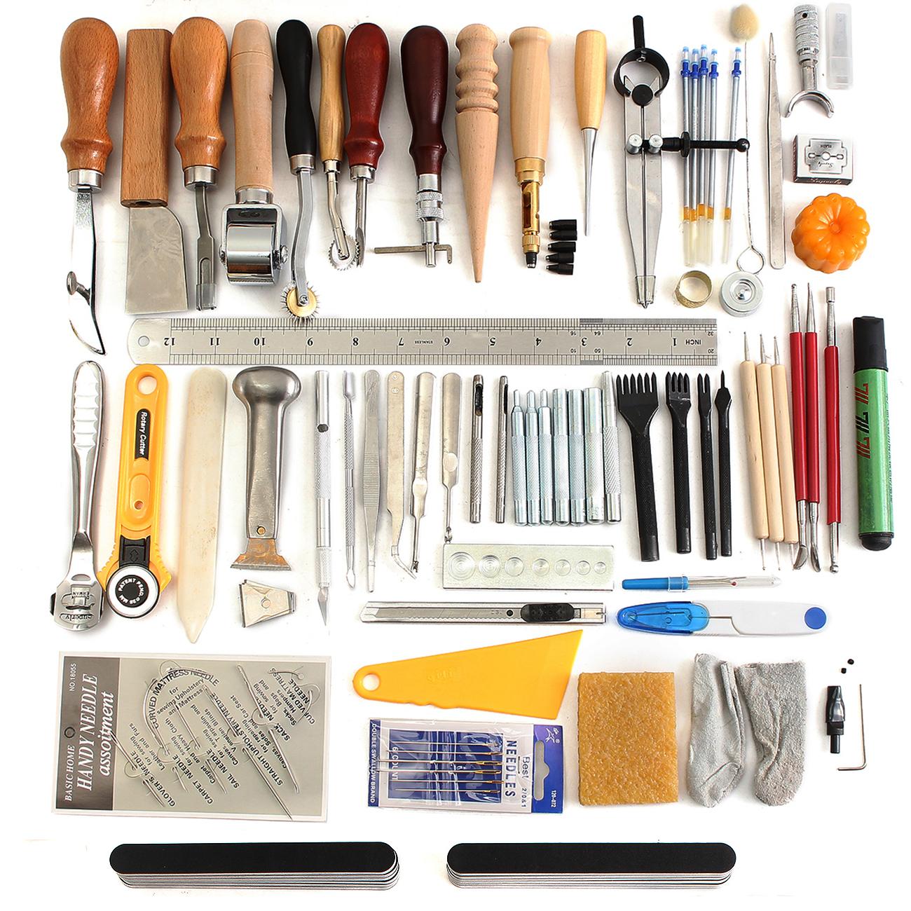 23/37/78Pcs Leather Craft Punch Tools Kit Hand Sewing Stitching Punch Carving Works Saddle Leathercraft Accessories