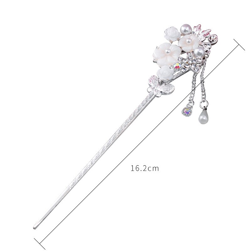 Pałeczki do włosów w stylu chińskim metalowe Rhinestone włosy kij kobiety Tassel kwiat perłowy chluba szpilka akcesoria biżuteria do włosów