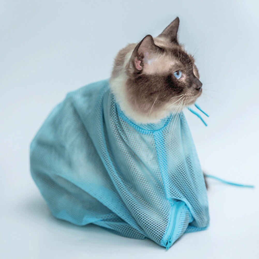 Mesh Cat Washing Bag Grooming Clean Adjustable Multifunctional Pet Bathing Bag Bite Restraint No Scratching Nail Cutting Bag