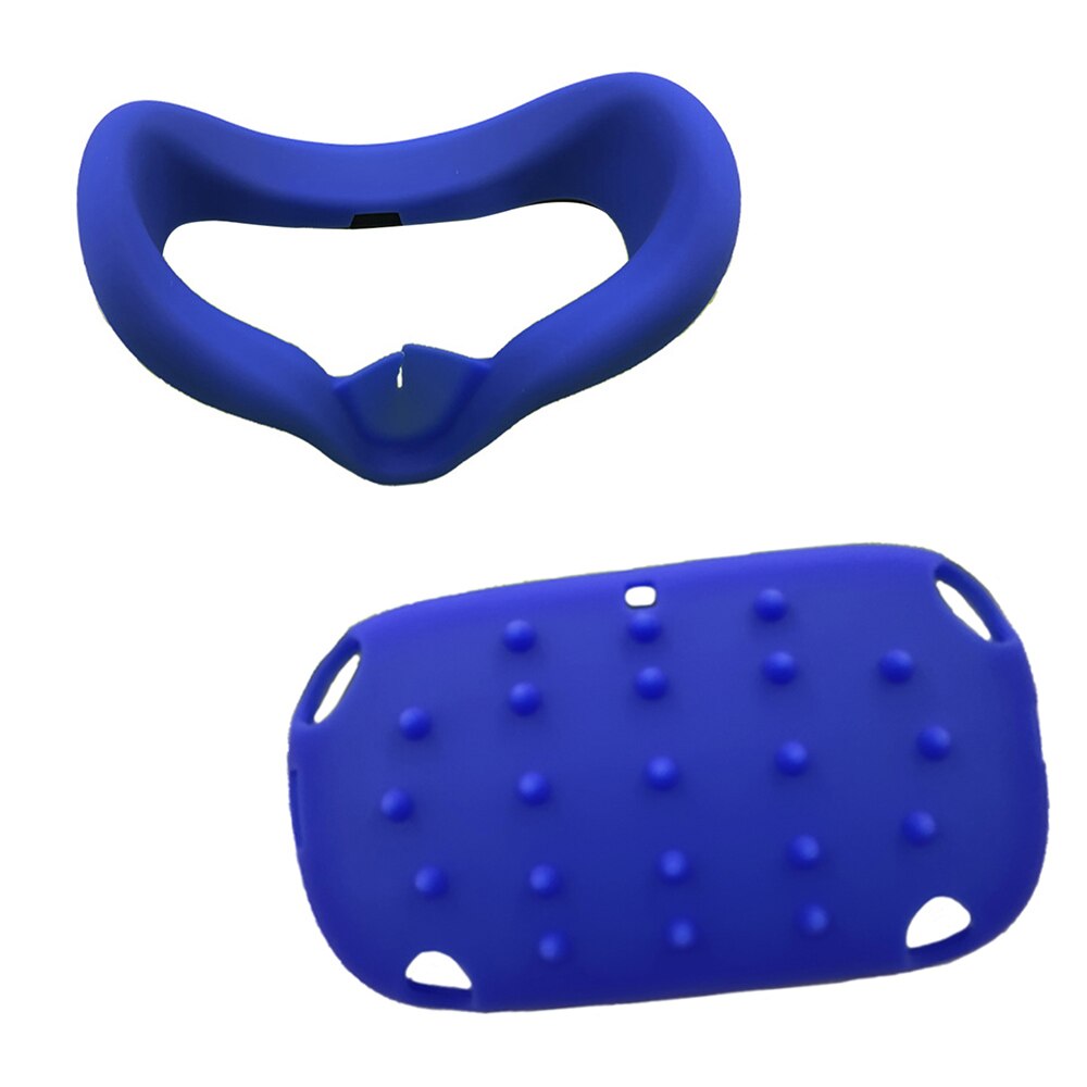 2 in 1 VR Front Face Portective Cover &amp; Interfacial Face Pad Cover Silicone for Oculus Quest Headset: 2 in 1 Blue