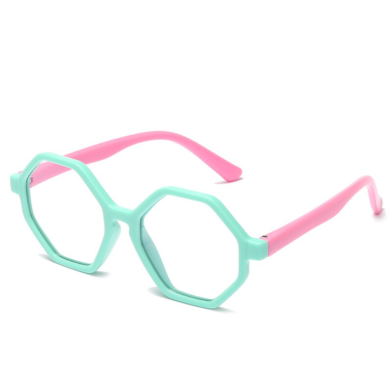 Sześciokątne okulary dla dzieci niebieskie światło okulary blokujące chłopcy dziewczęta komputerowe przezroczyste okulary dziecięce oprawki na okulary UV400: zielony różowy