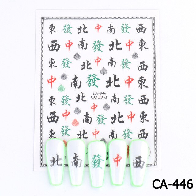 Year Nail Sticker Water Decals Mahjong Chinese Character Personality Nails Slider Art Decoration Manicure: CA-446