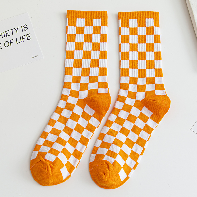 Women Socks Checkboard Harajuku Street Black White Squares Pattern Plaid Novelty Skateboard Funny Cotton Socks For Girl: Brown