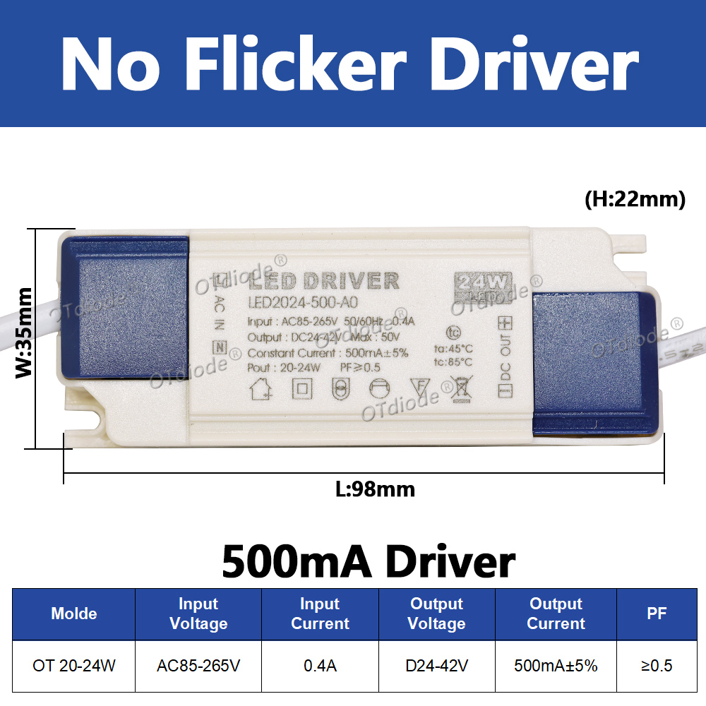 Transformateur de pilote LED 20W-50W DC24-42V 500mA 600mA 700mA 800mA 900mA 1000mA 1200mA 1500mA, alimentation sans scintillement, remplacement de la durée de vie: Beige