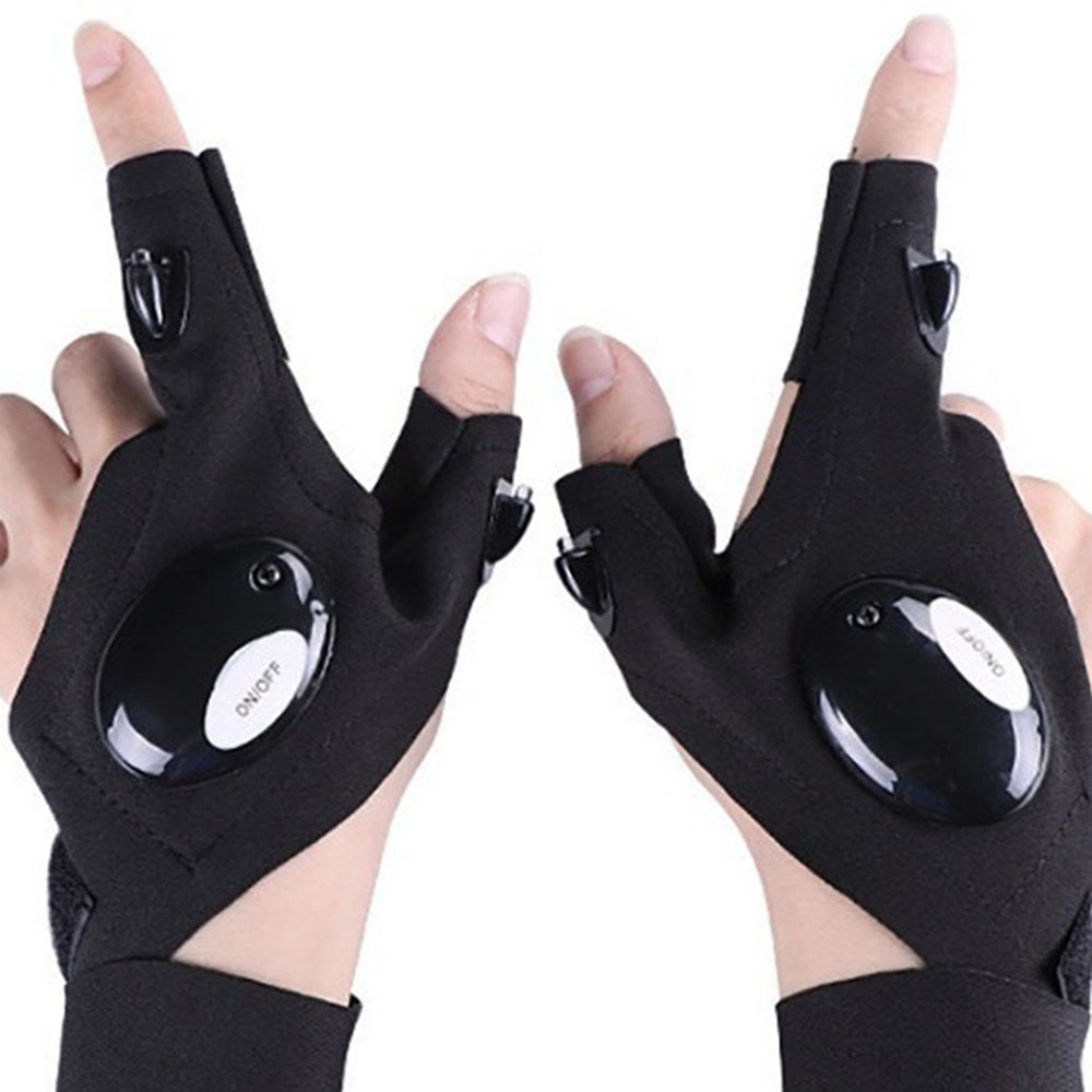 Fahrradhandschuhe mit Lichtern, Handschuhe für Angelausrügestochen, Zubehör, Handschuh mit LED, fingerlos, Licht, Finger, Fäustlinge, Bekleidung