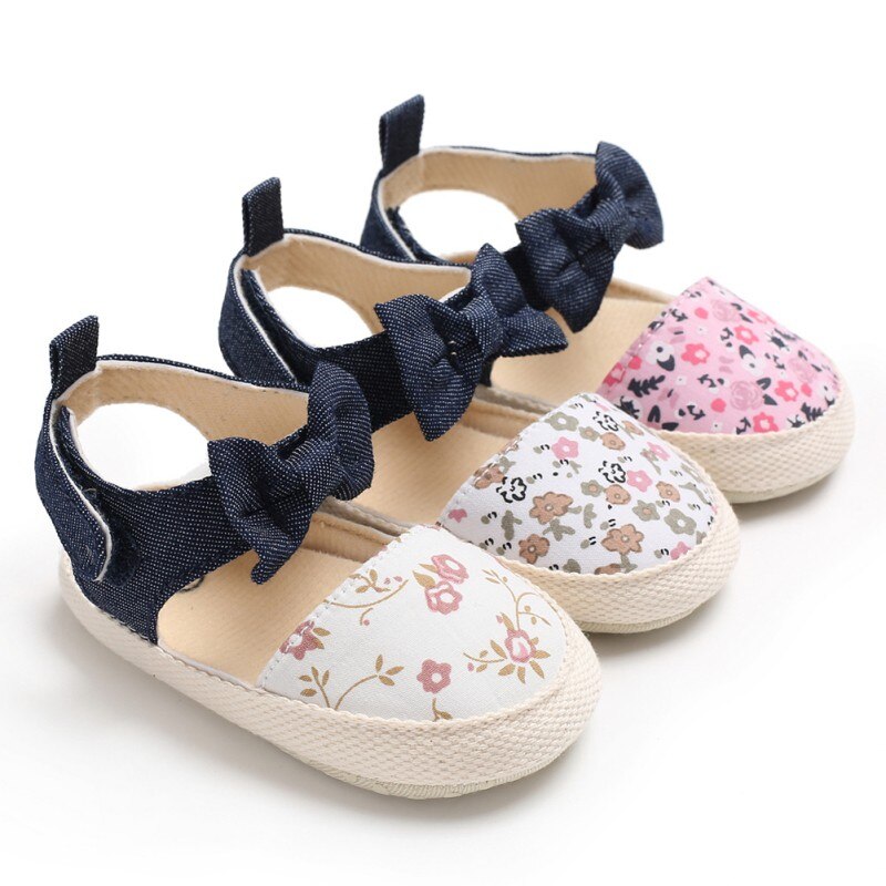 Newborn Baby Shoes Printed Sandals for Girls Summer Print Bows Baby Girls Sandals Cotton Printed Beach Sandals Princess Shoes