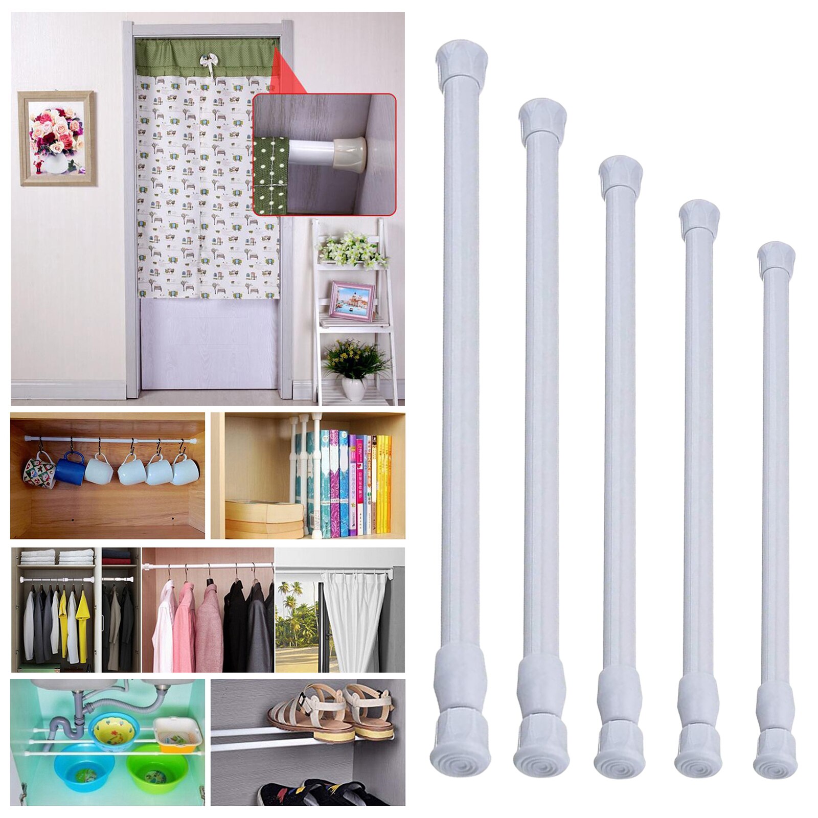 Varillas de tensión corta para cortina, barra de suspensión para baño, ducha, Alacena, ventana, armario, estantería, 1 ud.