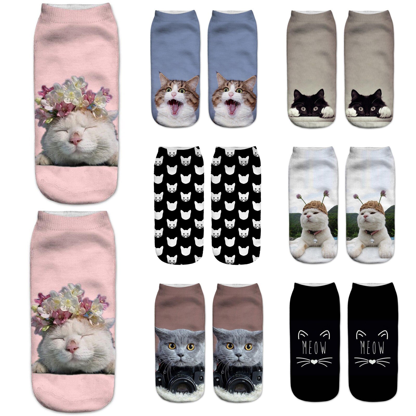 Vrouwen Funny Animal Casual Werk Business Sokken 3D Leuke Kat Gedrukt Medium Sokjes Unisex Sokken Mode Polyester Sokken