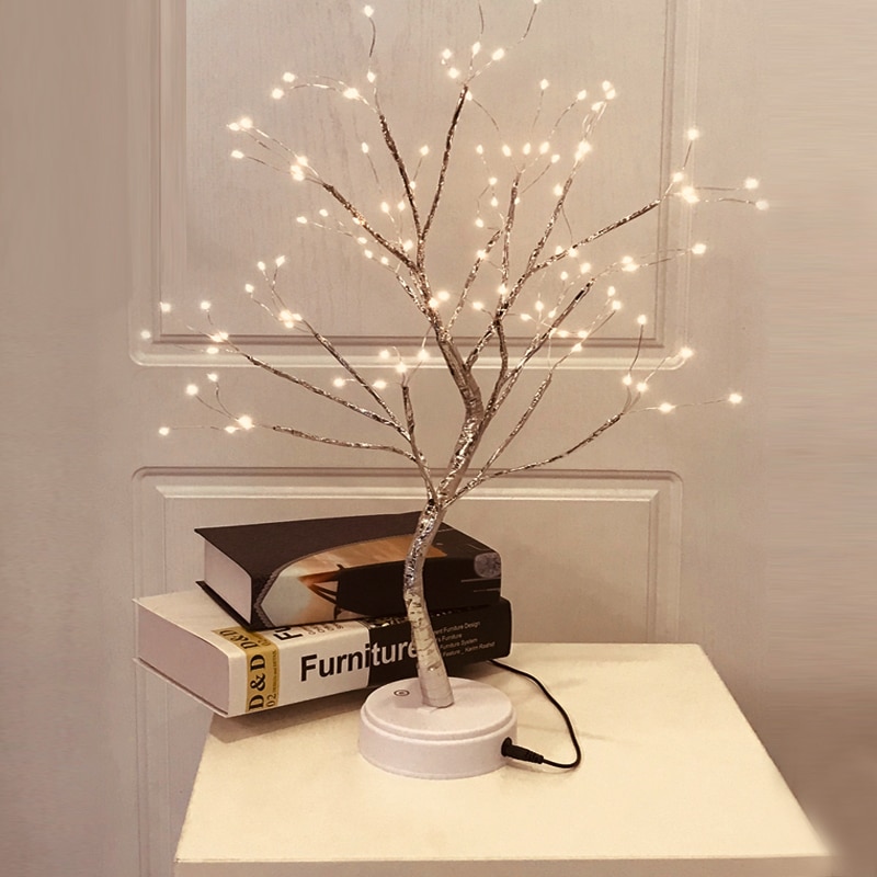 Night Light Mini Sensor Control Energy Saving Lamp Tree For Living Room Bedroom Lighting USB Battery-Operated Pearl