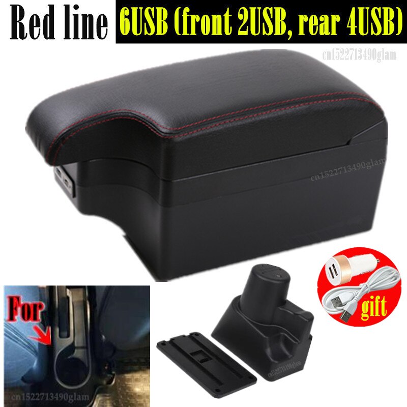 fo Kia Picanto armrest box universal car center console modification accessories double raised with USB: Full set red line