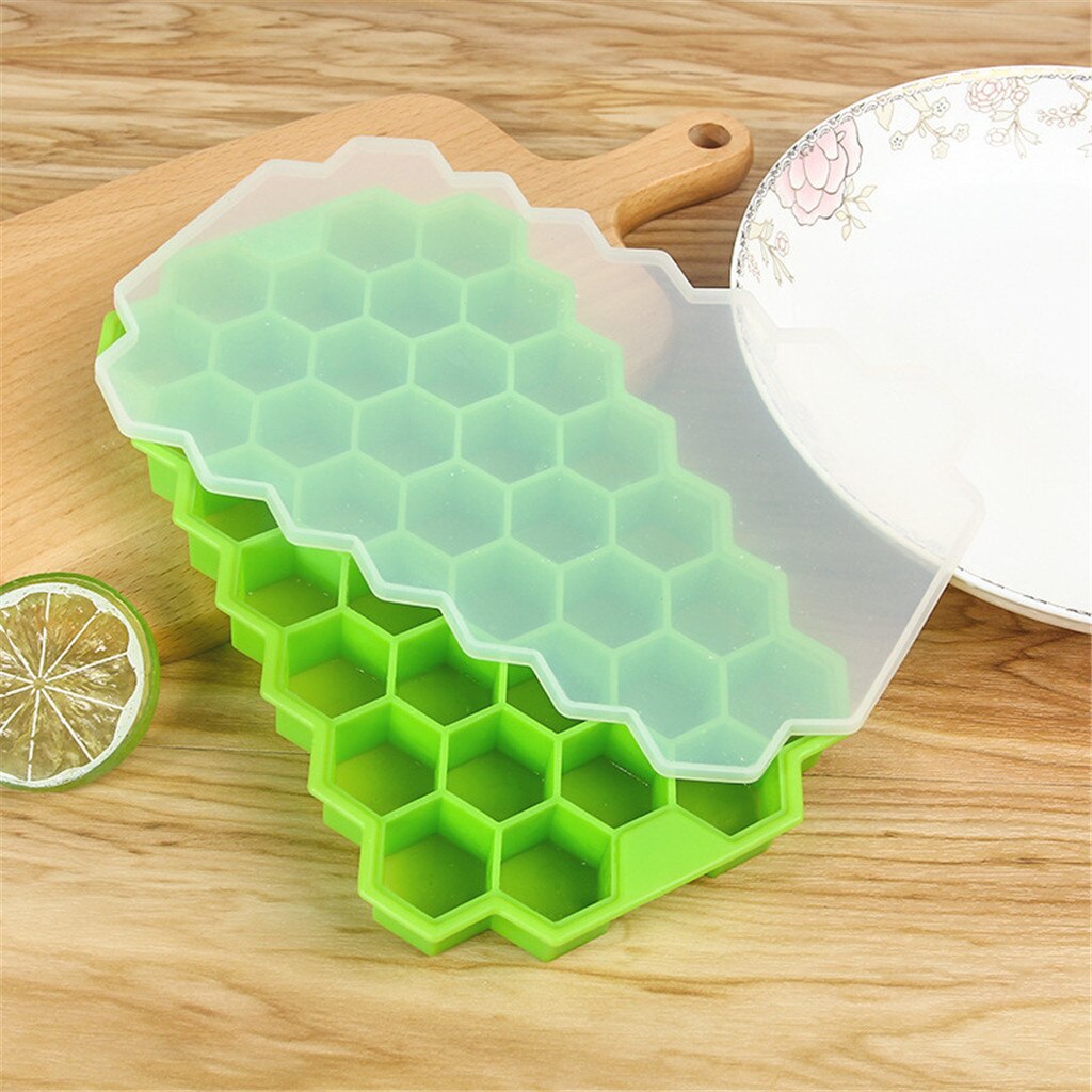 Silicone Honeycomb Shape Ice Cube Tray Silicone Ice Cube Maker Mold With Lids For Ice Cream Party Whiskey Cocktail Cold Drink